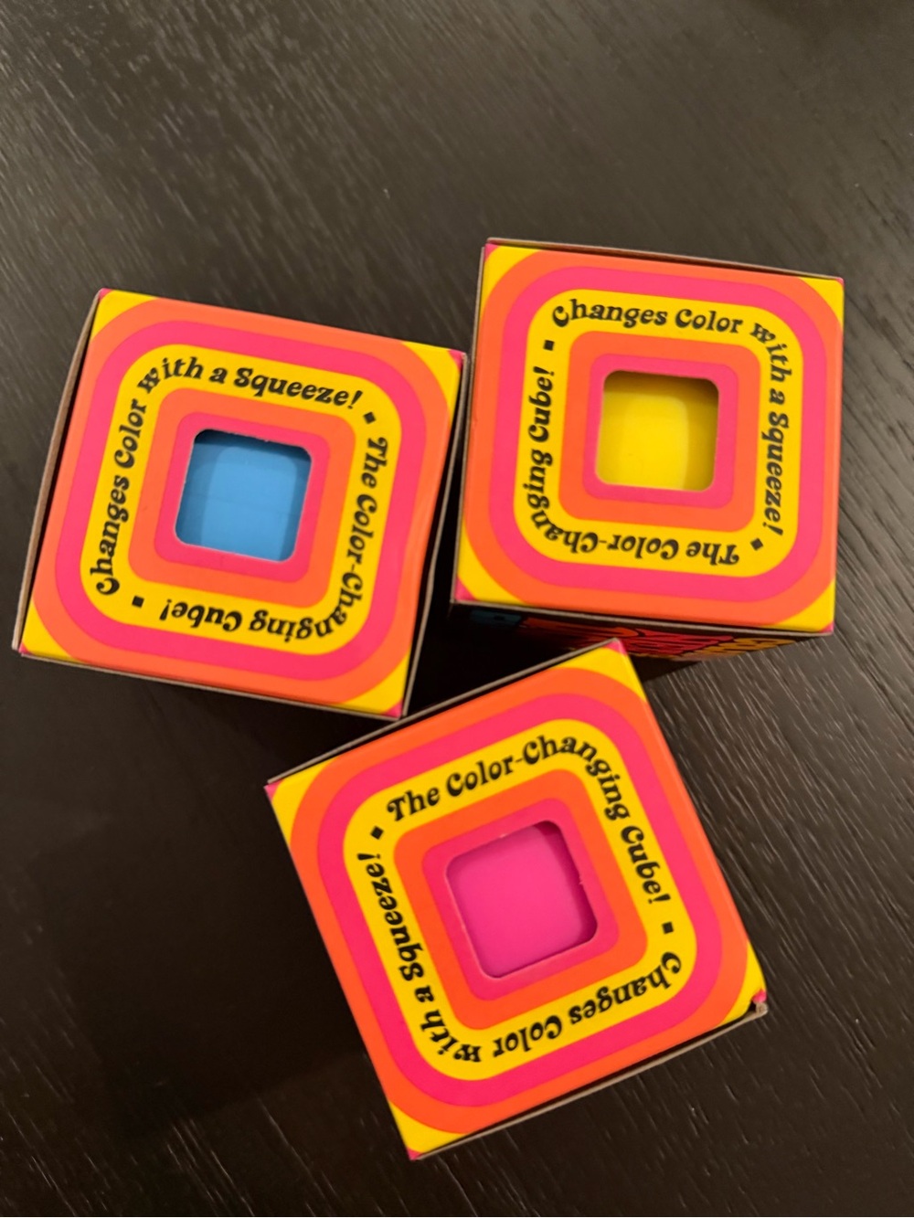 Needoh Color-Changing Cube Stress Toy Trio - Blue, Yellow, Pink authentic set